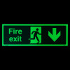 Fire Exit Sign Arrow Down Glow-in-the-Dark