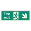 Fire Exit Sign - Arrow Down Right - Photoluminescent - Rigid Plastic 