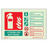 Image of the Cslirl Lithium Ion Battery Fire Extinguisher Sign landscape front showing fire extinguisher symbol, text, and safety instructions