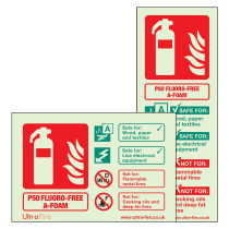 Image showing Csparl Csparp P50 Foam Fire Extinguisher Signs Group with fire extinguisher icon and usage instructions in red and green text
