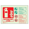 Image of the Csparl P50 Fluoro Free B Foam Fire Extinguisher Sign Landscape Front showing safety instructions and symbols on a light green background