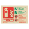 p50 a foam photoluminescent rigid sign showing fire extinguisher symbol and safety information in landscape layout