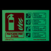 p50 b foam id sign landscape showing fire extinguisher icon and safety information glowing in the dark