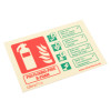angled view of p50 b foam id sign showing fire extinguisher symbol and safety usage details in red and green