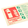 Close-up of p50 b foam id sign landscape showing fire extinguisher symbol and safety usage categories in red and green text