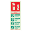 Red and green Cspbrp P50 Fluoro Free B Foam Fire Extinguisher Sign portrait showing icons and safety information