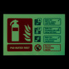 Front view of p50 water mist id sign landscape showing fire extinguisher icon and safety information glowing in the dark
