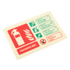 angled photo of a p50 water mist id sign showing safety information for wood, cooking oils, and live electrical equipment