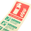 Close up of a p50 water mist id sign portrait showing fire extinguisher symbol and safety information