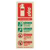 portrait of a p50 water mist non elec photoluminescent rigid sign showing fire extinguisher and safety instructions
