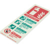 Photoluminescent p50 water mist extinguisher ID sign shown at an angled view with safety instructions in red and green