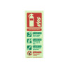 Photoluminescent p50 water mist extinguisher id sign in rigid portrait showing front with safety symbols and usage details