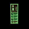 photoluminescent p50 water mist extinguisher id sign glowing in the dark with safety information and symbols