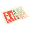 Angled view of p50 6ltr water mist extinguisher sign showing safety and usage instructions in landscape format