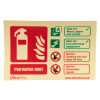 p50 6ltr water mist extinguisher sign landscape showing safety and hazard information with extinguisher icon and text front view