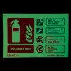 p50 6ltr water mist extinguisher sign landscape on a dark background showing safety information and fire types