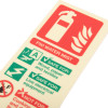 angled close up of a p50 6ltr water mist extinguisher sign portrait showing safety and hazard information