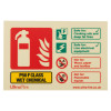 p50 wet chemical photoluminescent rigid sign showing fire extinguisher symbol with safety instructions in a landscape layout
