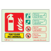 Image of the Cspwcrl P50 Wet Chemical Fire Extinguisher Sign Landscape Front showing fire extinguisher icon with usage and safety instructions