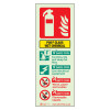 Cspwcrp P50 Wet Chemical Fire Extinguisher Sign Portrait Front showing extinguisher symbol with safety information text and icons