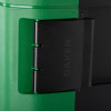 Closeup of the black latch closed on the ultrafire green weatherproof first aid cabinet