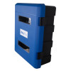 angled view of ultrafire blue weatherproof personal protective equipment cabinet with two rectangular windows on the door