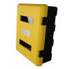 Ultrafire yellow spill kit cabinet viewed from an angled side showing the front and part of the right side panel