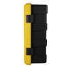 Side view of an ultrafire yellow spill kit cabinet in black and yellow colours showing the hinges