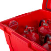 Ultrafire red storage bin open showing several red fire extinguishers inside