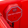 Close-up of the alarm attached inside a red ultrafire red storage bin