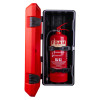 Ultrafire weatherproof single extinguisher cabinet with front open showing a red foam extinguisher inside