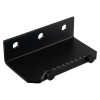 angled view of a decamed foot operated door opener made of black metal with three mounting holes and serrated edge