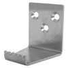 angled view of decamed stainless steel foot operated door opener showing metal plate with three mounting holes and bent pedal section