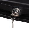 Closeup of a key in the lock of a sentrysafe fireproof waterproof a4 box paper digital media container