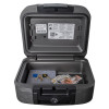 Open sentrysafe fireproof waterproof a4 box paper digital media showing keys, banknotes and a folder inside
