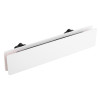 Angled view of a white letterblox letterbox blanking plate showing front and side edges