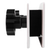 Side view of a letterblox letterbox blanking plate showing the depth and black component attached to the white plate