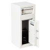 de raat protector mp1 deposit safe electronic lock with door open showing the inside and a set of keys in the deposit slot