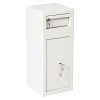 de raat protector mp1 deposit safe key lock in white shown from an angled view with keys in both locks