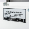 Information panel on de raat protector mp2 deposit safe electronic lock showing model, weight, supplier, and certifications