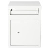 Front view of de raat protector mp2 deposit safe key lock showing a white box with a keyhole and a deposit slot