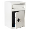 de raat protector mp3 deposit safe key lock with an angled door ajar showing the lock and keys hanging inside