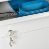 Deposit drawer with de raat protector mp3 deposit safe key lock keys hanging and blue key pouch inside the drawer