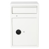 de raat protector mp3 deposit safe key lock shown from the front in white with a black lock handle