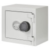 angled view of de raat drs prisma security safe electronic lock in light grey with digital keypad and handle on the door