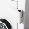 Close up of the hinge on the de raat drs prisma security safe electronic lock in white textured finish