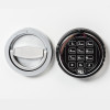 Close up of the de raat drs prisma security safe electronic lock showing the handle and keypad with numbers and letters