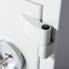 Close-up of hinges on a de raat drs prisma security safe key lock showing textured white metal surface