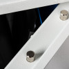 Close-up of top locking bolts on the de raat drs prisma security safe key lock showing metal fasteners and white textured surface