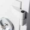 Hinge down detail of de raat drs prisma security safe key lock showing part of lock and hinge mechanism